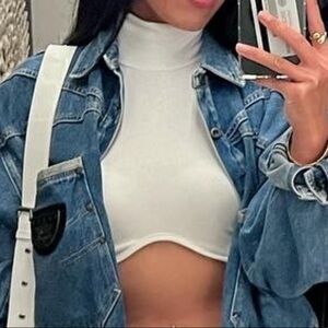 White Ribbed Knit Turtleneck Tank Top | Minimalist Chic | Size M-L